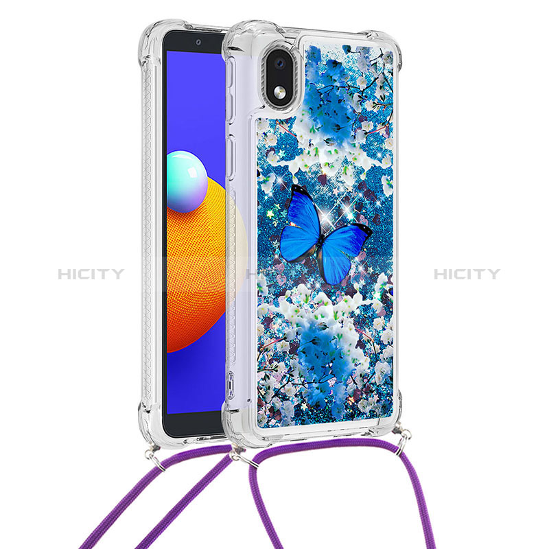 Coque Silicone Housse Etui Gel Bling-Bling avec Laniere Strap S02 pour Samsung Galaxy M01 Core Bleu Plus