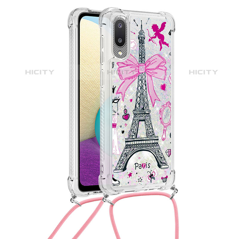 Coque Silicone Housse Etui Gel Bling-Bling avec Laniere Strap S02 pour Samsung Galaxy M02 Plus