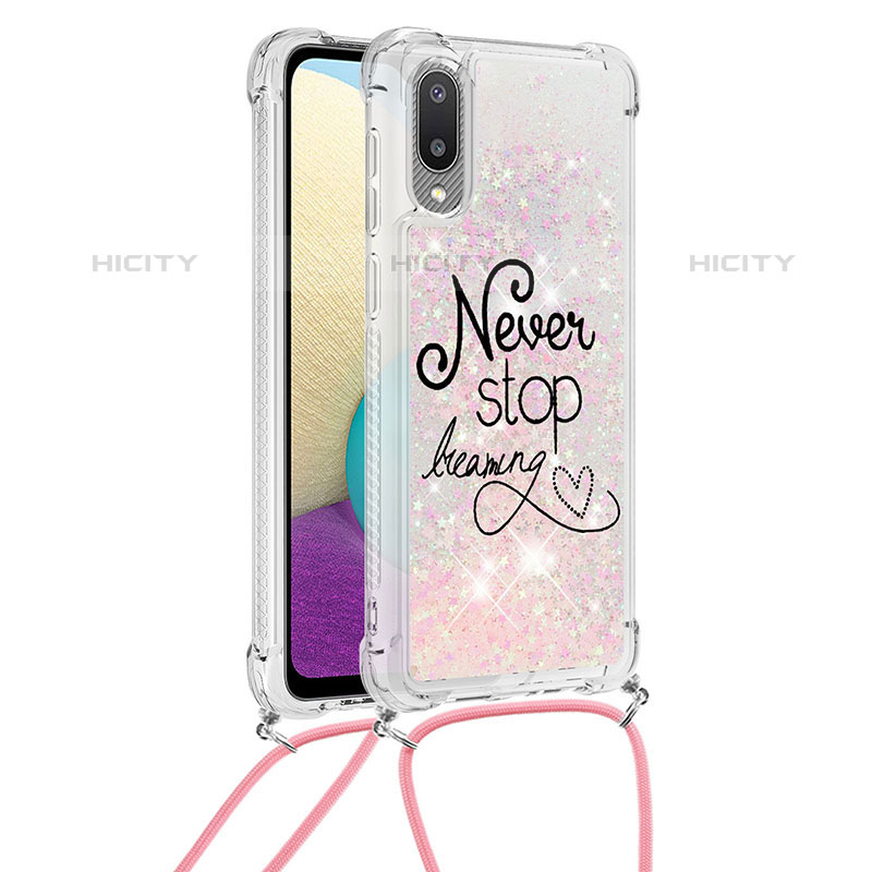 Coque Silicone Housse Etui Gel Bling-Bling avec Laniere Strap S02 pour Samsung Galaxy M02 Plus