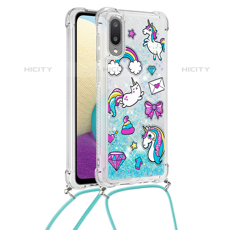 Coque Silicone Housse Etui Gel Bling-Bling avec Laniere Strap S02 pour Samsung Galaxy M02 Plus