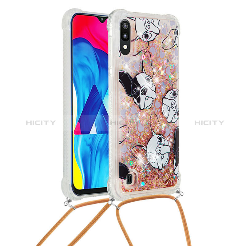 Coque Silicone Housse Etui Gel Bling-Bling avec Laniere Strap S02 pour Samsung Galaxy M10 Or Plus