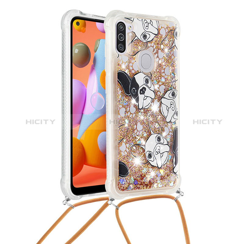 Coque Silicone Housse Etui Gel Bling-Bling avec Laniere Strap S02 pour Samsung Galaxy M11 Or Plus