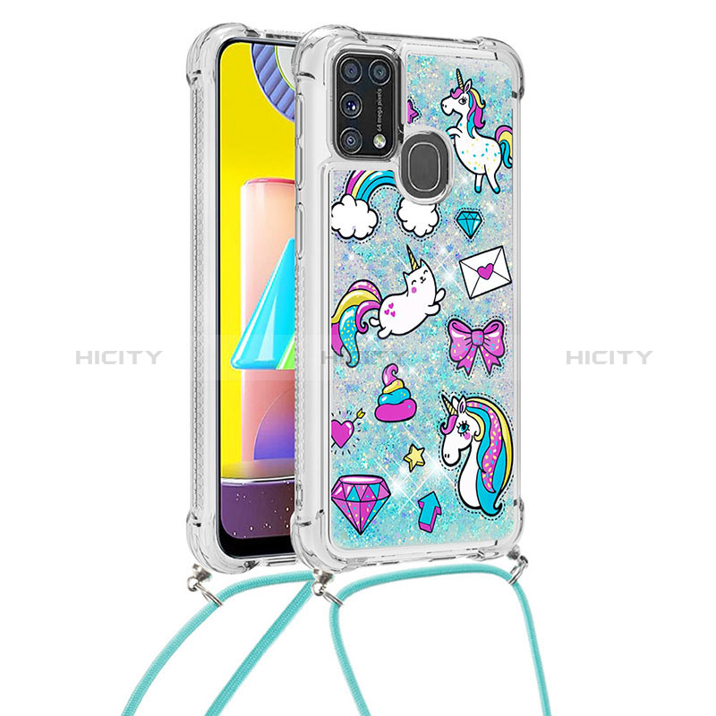 Coque Silicone Housse Etui Gel Bling-Bling avec Laniere Strap S02 pour Samsung Galaxy M21s Plus