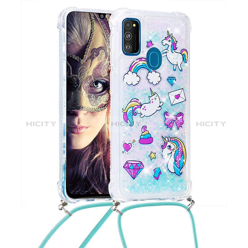 Coque Silicone Housse Etui Gel Bling-Bling avec Laniere Strap S02 pour Samsung Galaxy M30s Plus