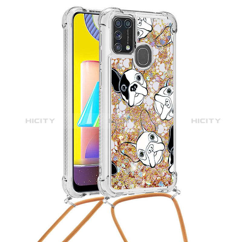 Coque Silicone Housse Etui Gel Bling-Bling avec Laniere Strap S02 pour Samsung Galaxy M31 Prime Edition Or Plus