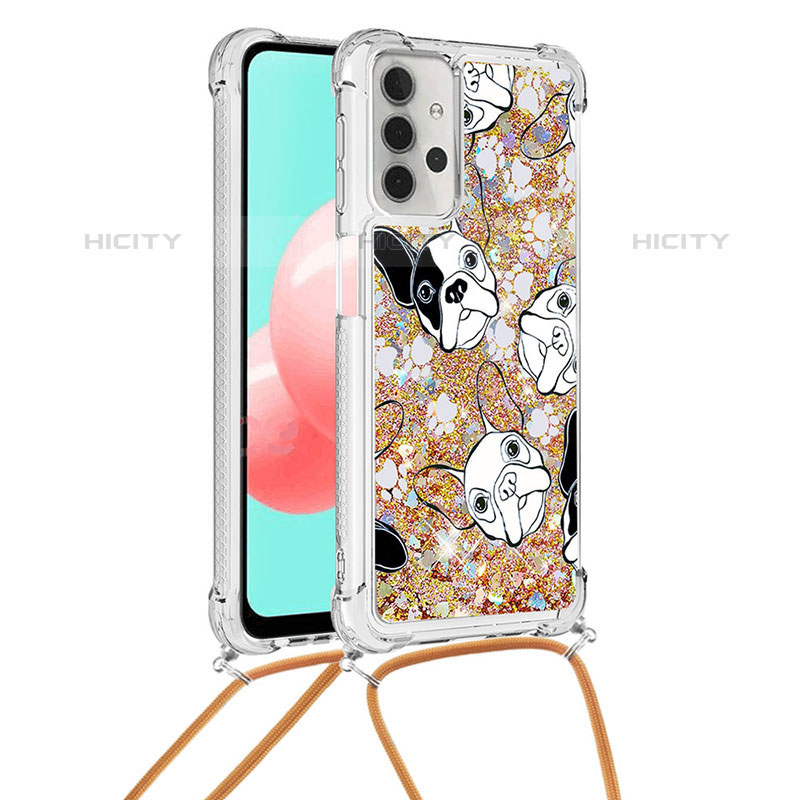 Coque Silicone Housse Etui Gel Bling-Bling avec Laniere Strap S02 pour Samsung Galaxy M32 5G Or Plus