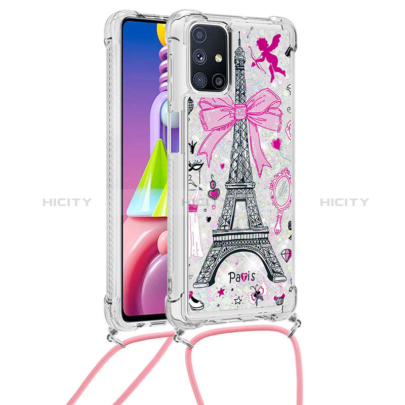 Coque Silicone Housse Etui Gel Bling-Bling avec Laniere Strap S02 pour Samsung Galaxy M51 Plus