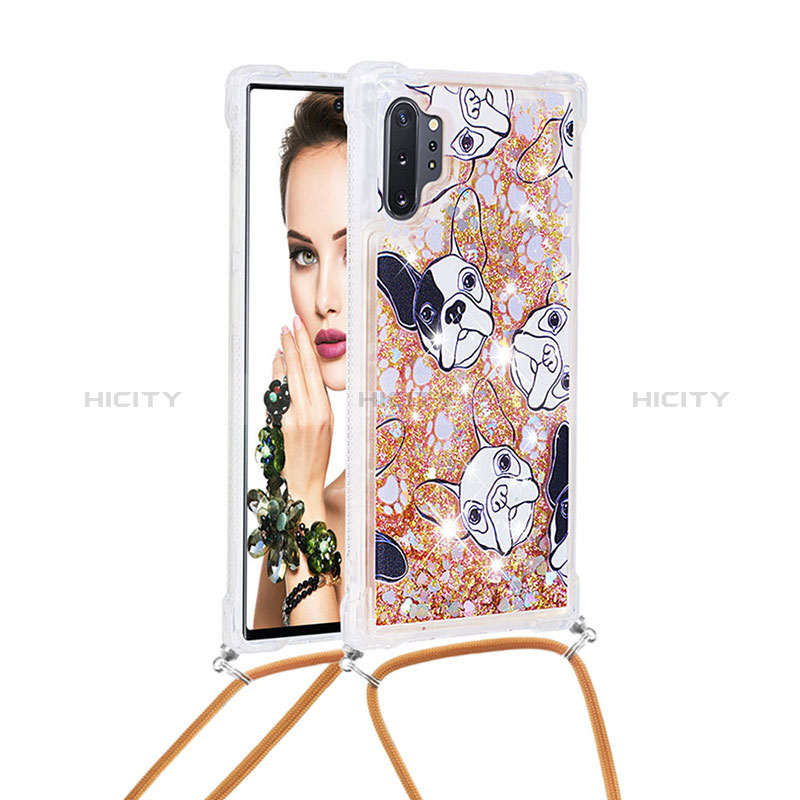 Coque Silicone Housse Etui Gel Bling-Bling avec Laniere Strap S02 pour Samsung Galaxy Note 10 Plus 5G Or Plus