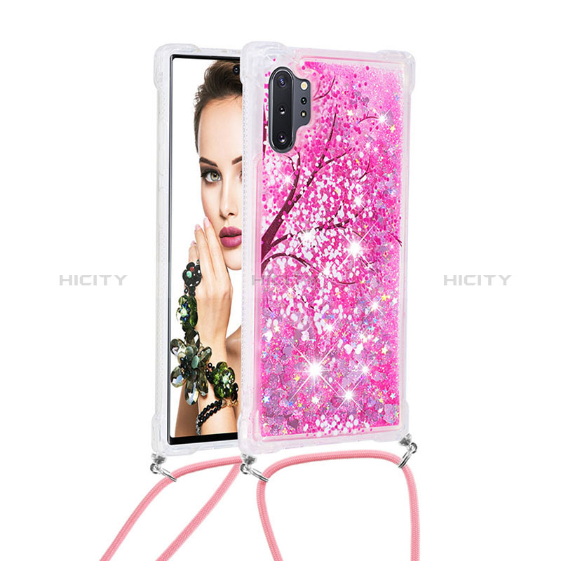 Coque Silicone Housse Etui Gel Bling-Bling avec Laniere Strap S02 pour Samsung Galaxy Note 10 Plus 5G Rose Rouge Plus