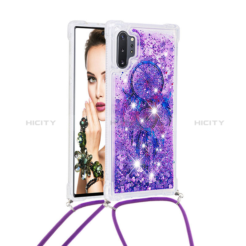 Coque Silicone Housse Etui Gel Bling-Bling avec Laniere Strap S02 pour Samsung Galaxy Note 10 Plus 5G Violet Plus