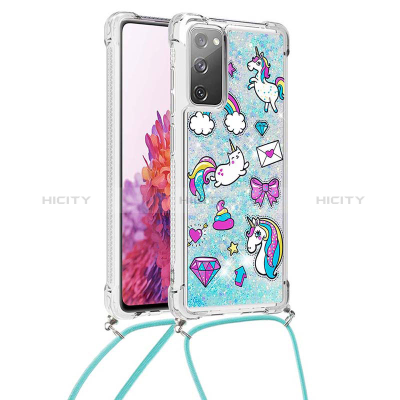 Coque Silicone Housse Etui Gel Bling-Bling avec Laniere Strap S02 pour Samsung Galaxy S20 FE 5G Bleu Ciel Plus