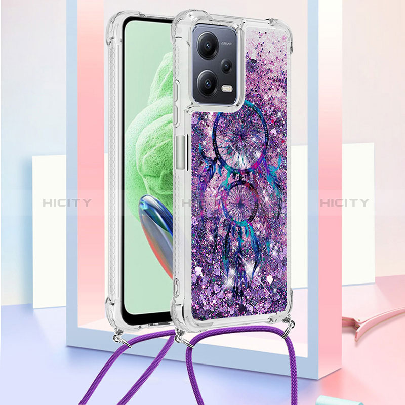 Coque Silicone Housse Etui Gel Bling-Bling avec Laniere Strap S02 pour Xiaomi Poco X5 5G Violet Plus