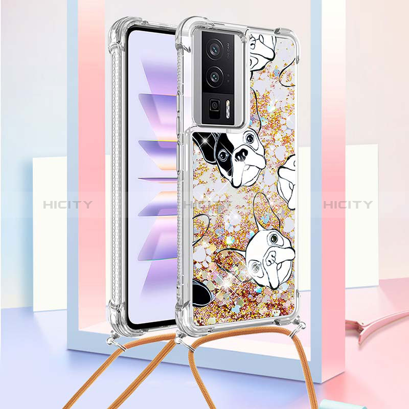 Coque Silicone Housse Etui Gel Bling-Bling avec Laniere Strap S02 pour Xiaomi Redmi K60 5G Or Plus