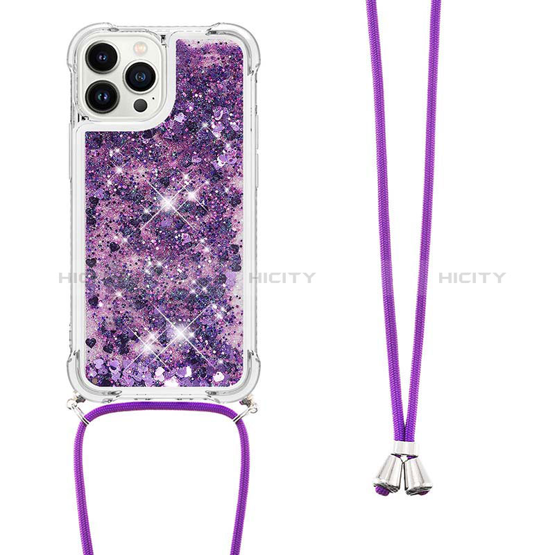 Coque Silicone Housse Etui Gel Bling-Bling avec Laniere Strap S03 pour Apple iPhone 13 Pro Plus