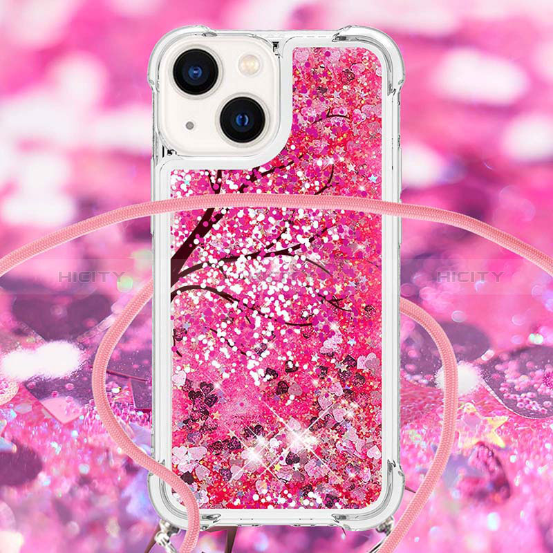 Coque Silicone Housse Etui Gel Bling-Bling avec Laniere Strap S03 pour Apple iPhone 15 Plus