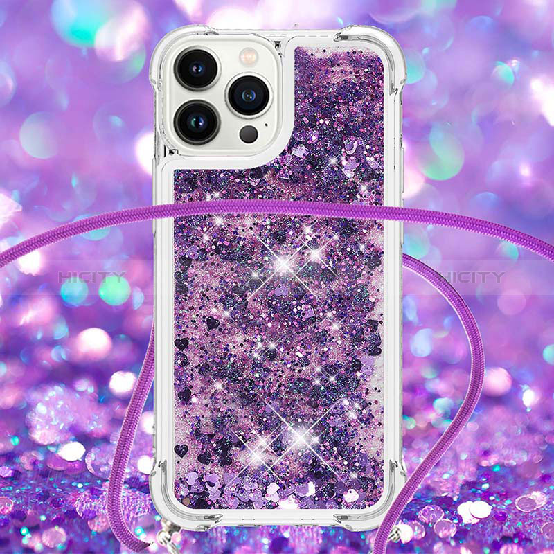 Coque Silicone Housse Etui Gel Bling-Bling avec Laniere Strap S03 pour Apple iPhone 15 Pro Max Plus