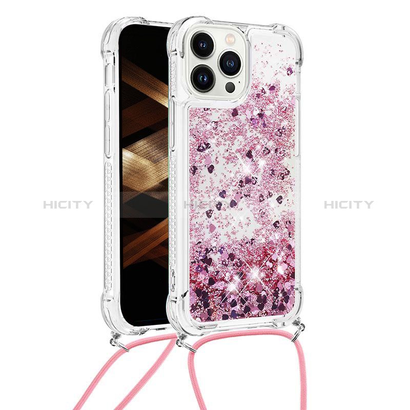 Coque Silicone Housse Etui Gel Bling-Bling avec Laniere Strap S03 pour Apple iPhone 16 Pro Violet Clair Plus