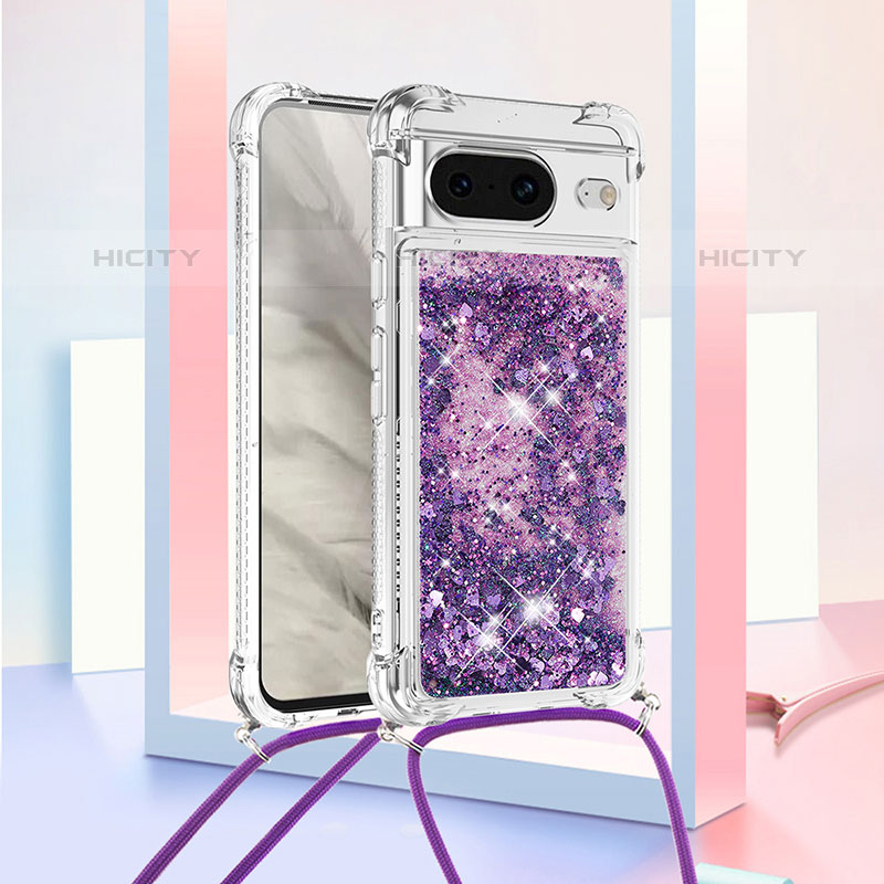 Coque Silicone Housse Etui Gel Bling-Bling avec Laniere Strap S03 pour Google Pixel 8 5G Plus