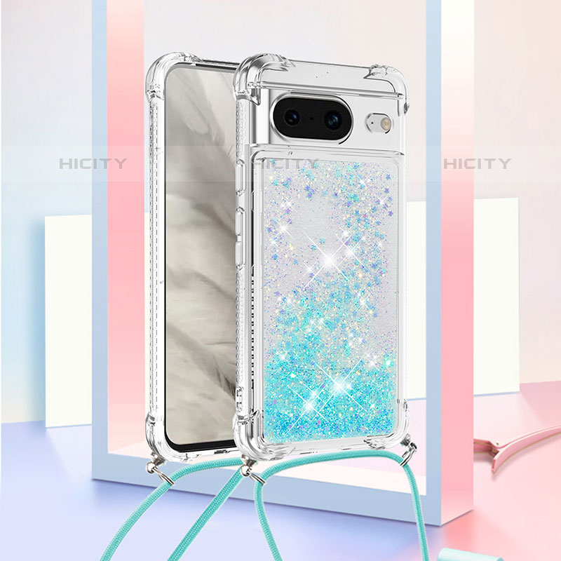 Coque Silicone Housse Etui Gel Bling-Bling avec Laniere Strap S03 pour Google Pixel 8 5G Plus