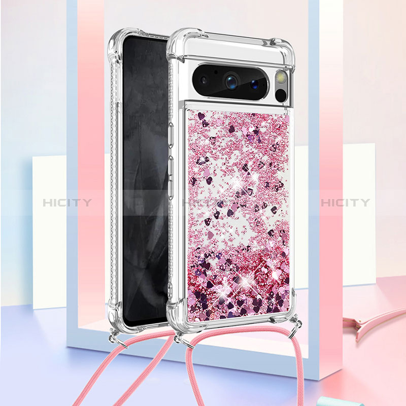 Coque Silicone Housse Etui Gel Bling-Bling avec Laniere Strap S03 pour Google Pixel 8 Pro 5G Plus