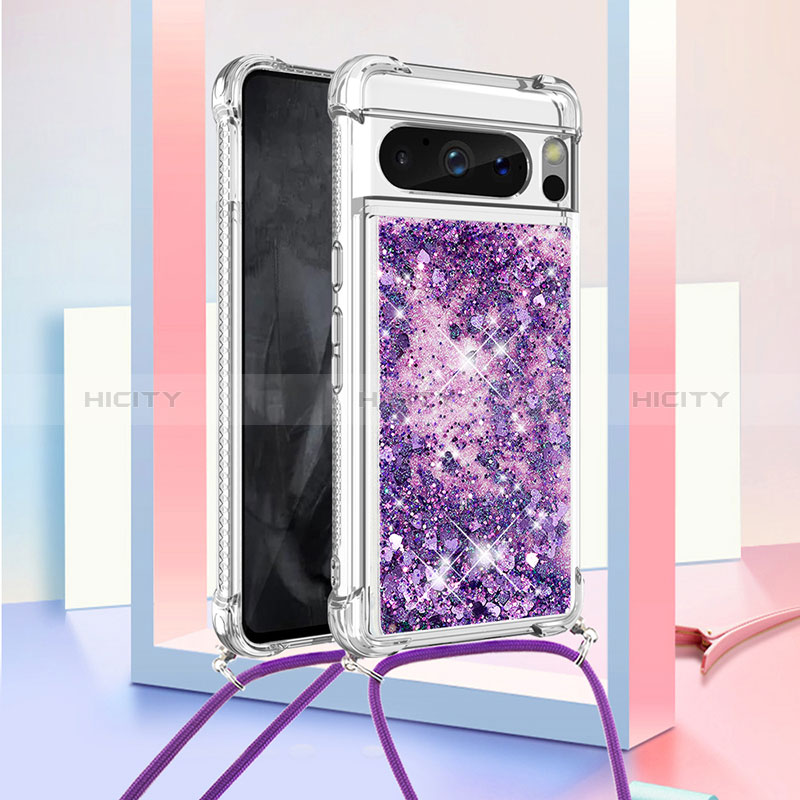 Coque Silicone Housse Etui Gel Bling-Bling avec Laniere Strap S03 pour Google Pixel 8 Pro 5G Plus