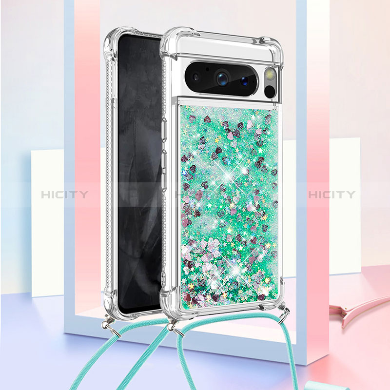 Coque Silicone Housse Etui Gel Bling-Bling avec Laniere Strap S03 pour Google Pixel 8 Pro 5G Plus