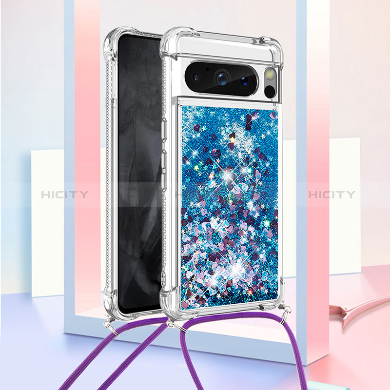 Coque Silicone Housse Etui Gel Bling-Bling avec Laniere Strap S03 pour Google Pixel 8 Pro 5G Plus