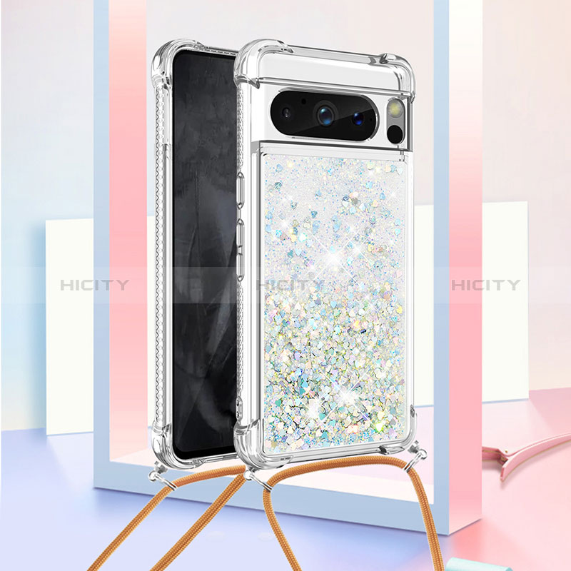 Coque Silicone Housse Etui Gel Bling-Bling avec Laniere Strap S03 pour Google Pixel 8 Pro 5G Plus