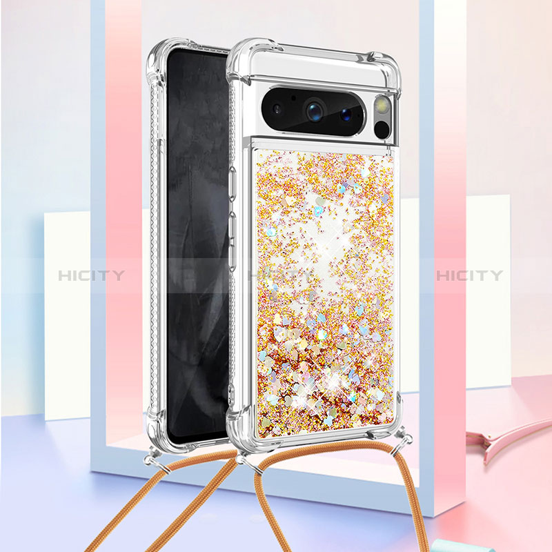 Coque Silicone Housse Etui Gel Bling-Bling avec Laniere Strap S03 pour Google Pixel 8 Pro 5G Plus