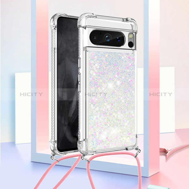 Coque Silicone Housse Etui Gel Bling-Bling avec Laniere Strap S03 pour Google Pixel 8 Pro 5G Plus