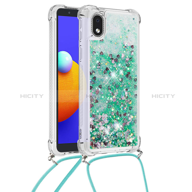 Coque Silicone Housse Etui Gel Bling-Bling avec Laniere Strap S03 pour Samsung Galaxy A01 Core Vert Plus