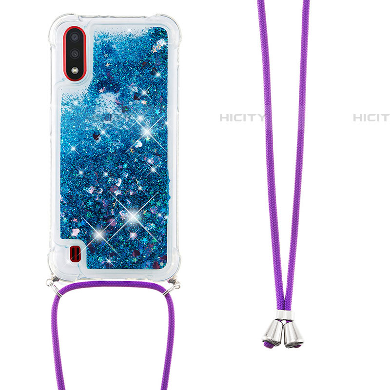 Coque Silicone Housse Etui Gel Bling-Bling avec Laniere Strap S03 pour Samsung Galaxy A01 SM-A015 Plus