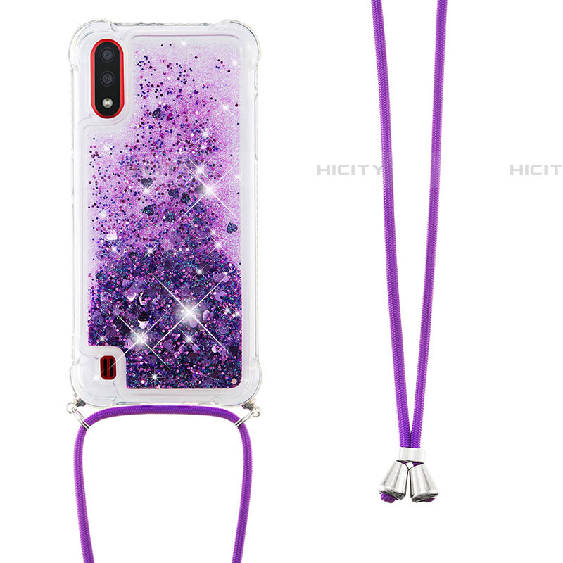 Coque Silicone Housse Etui Gel Bling-Bling avec Laniere Strap S03 pour Samsung Galaxy A01 SM-A015 Plus