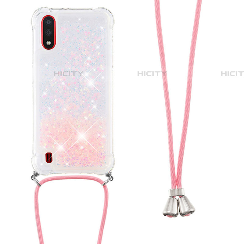 Coque Silicone Housse Etui Gel Bling-Bling avec Laniere Strap S03 pour Samsung Galaxy A01 SM-A015 Plus