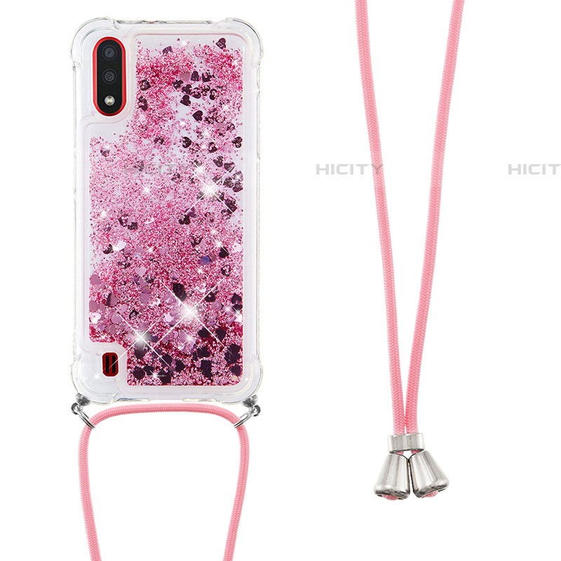 Coque Silicone Housse Etui Gel Bling-Bling avec Laniere Strap S03 pour Samsung Galaxy A01 SM-A015 Rouge Plus