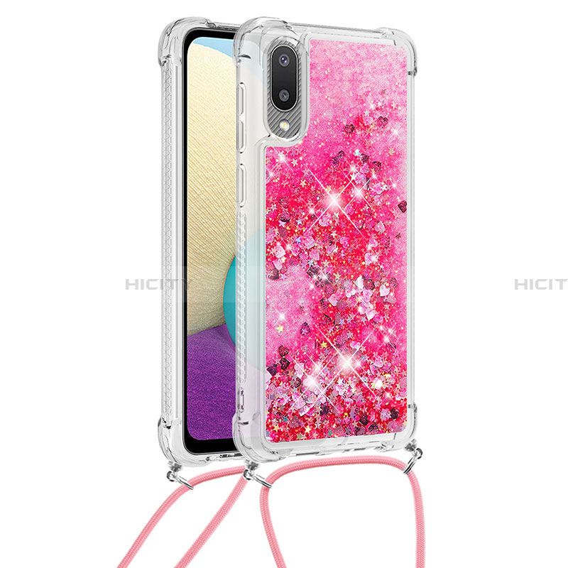 Coque Silicone Housse Etui Gel Bling-Bling avec Laniere Strap S03 pour Samsung Galaxy A02 Plus