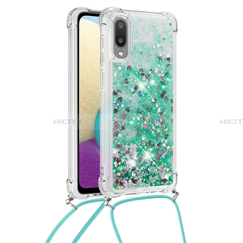 Coque Silicone Housse Etui Gel Bling-Bling avec Laniere Strap S03 pour Samsung Galaxy A02 Plus