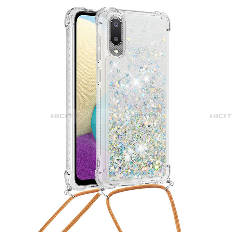 Coque Silicone Housse Etui Gel Bling-Bling avec Laniere Strap S03 pour Samsung Galaxy A02 Plus