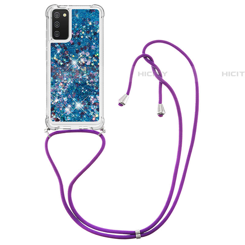 Coque Silicone Housse Etui Gel Bling-Bling avec Laniere Strap S03 pour Samsung Galaxy A03s Plus