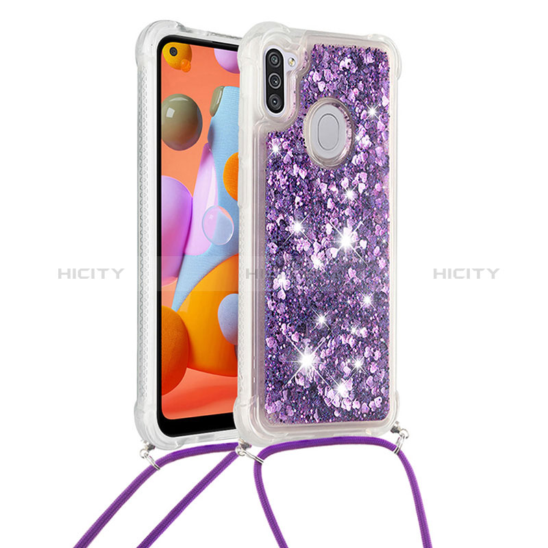 Coque Silicone Housse Etui Gel Bling-Bling avec Laniere Strap S03 pour Samsung Galaxy A11 Plus