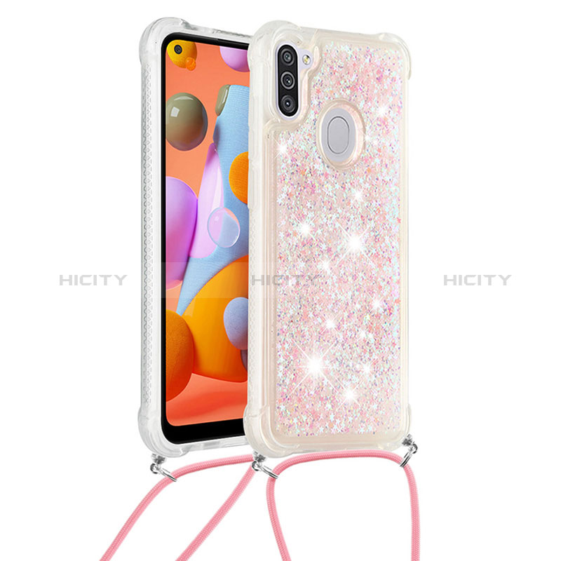 Coque Silicone Housse Etui Gel Bling-Bling avec Laniere Strap S03 pour Samsung Galaxy A11 Plus