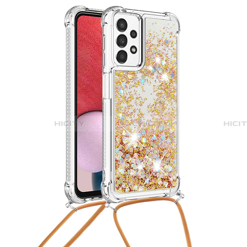 Coque Silicone Housse Etui Gel Bling-Bling avec Laniere Strap S03 pour Samsung Galaxy A13 4G Or Plus