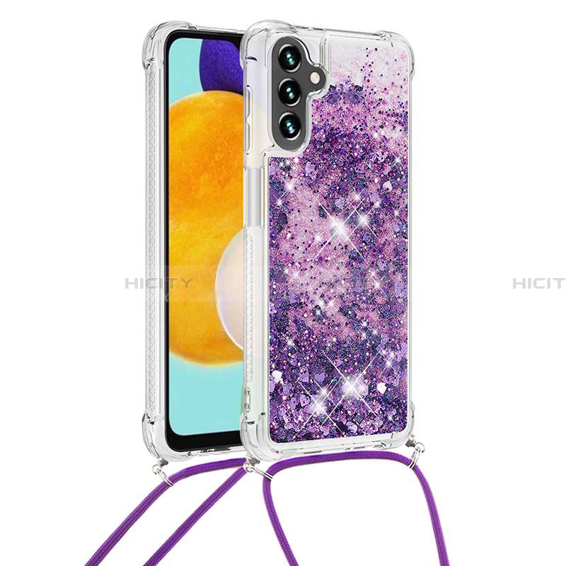 Coque Silicone Housse Etui Gel Bling-Bling avec Laniere Strap S03 pour Samsung Galaxy A13 5G Violet Plus