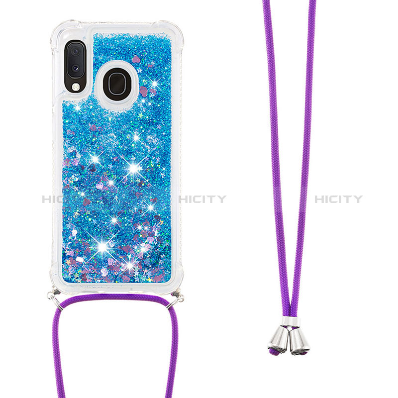 Coque Silicone Housse Etui Gel Bling-Bling avec Laniere Strap S03 pour Samsung Galaxy A20e Bleu Plus