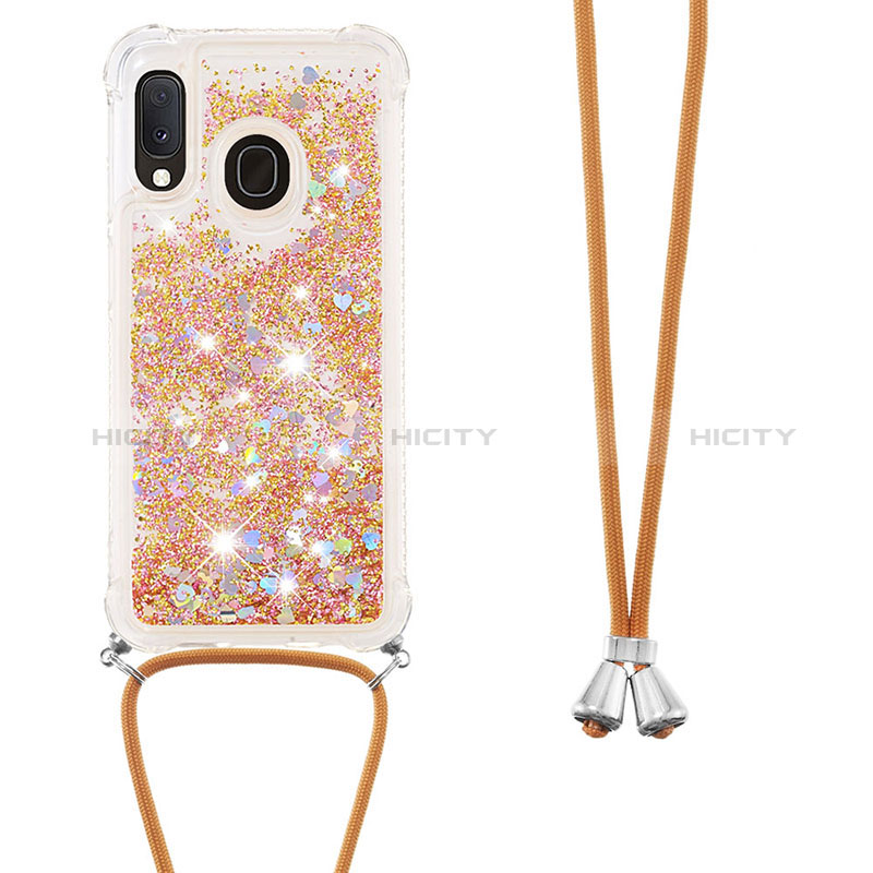 Coque Silicone Housse Etui Gel Bling-Bling avec Laniere Strap S03 pour Samsung Galaxy A20e Or Plus