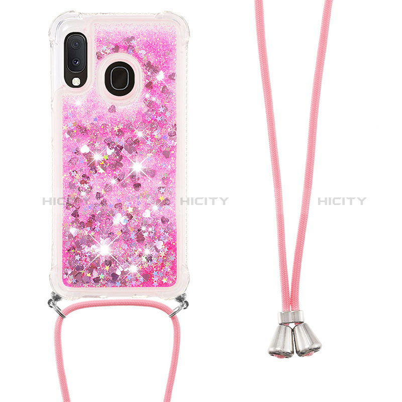 Coque Silicone Housse Etui Gel Bling-Bling avec Laniere Strap S03 pour Samsung Galaxy A20e Rose Rouge Plus