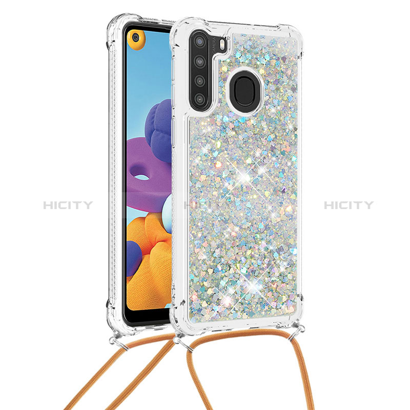 Coque Silicone Housse Etui Gel Bling-Bling avec Laniere Strap S03 pour Samsung Galaxy A21 Plus