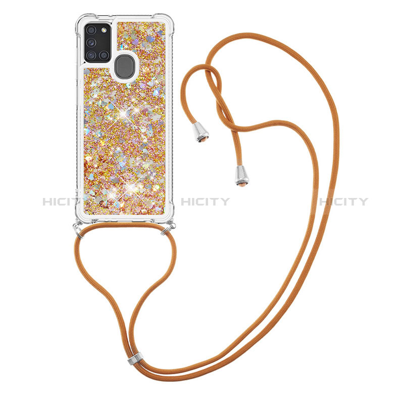 Coque Silicone Housse Etui Gel Bling-Bling avec Laniere Strap S03 pour Samsung Galaxy A21s Plus