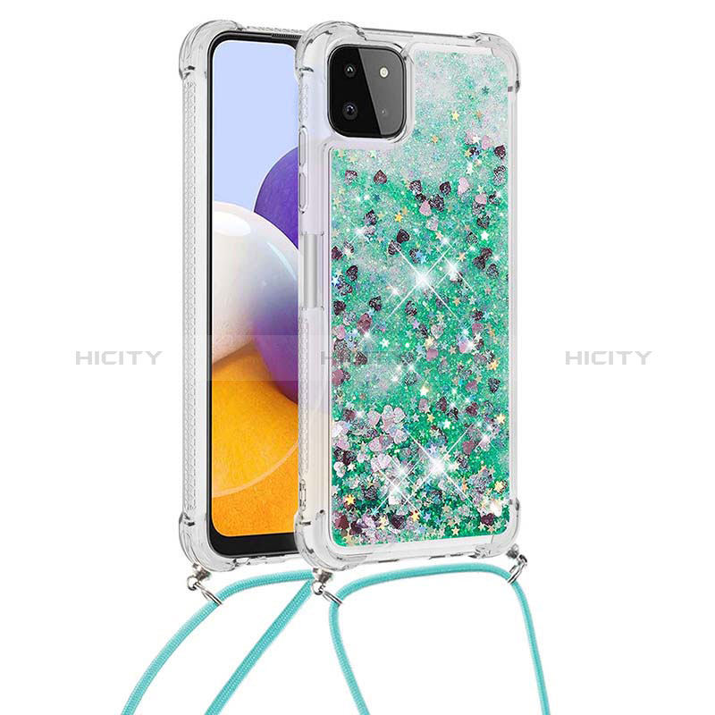 Coque Silicone Housse Etui Gel Bling-Bling avec Laniere Strap S03 pour Samsung Galaxy A22s 5G Vert Plus