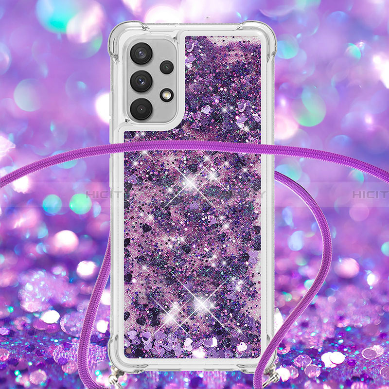 Coque Silicone Housse Etui Gel Bling-Bling avec Laniere Strap S03 pour Samsung Galaxy A32 4G Plus